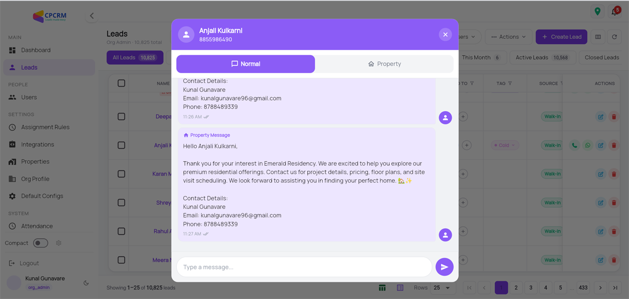 WhatsApp from CRM